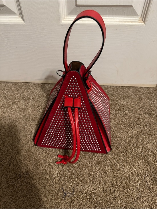Handbags - Red Pyramid Studded Drawstring Wristlet Handbag